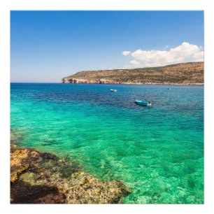 seascape with small fisherman boat photo print