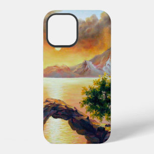 Seascape with the eruption of the volcano, oil on iPhone 12 case