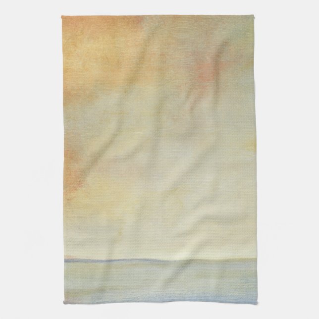 Seascape with Tranquil Orange Sunset Tea Towel (Vertical)