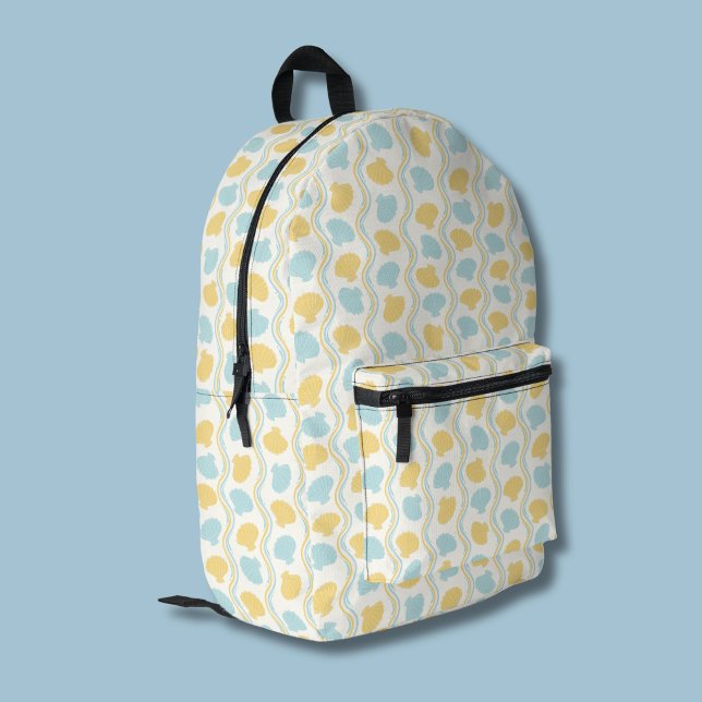 Seashell and beach waves Summer Printed Backpack (Seashells and ocean waves backpack)
