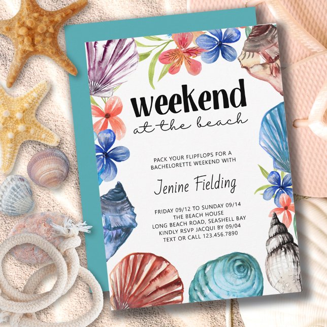 Seashell and Flower Bachelorette Beach Weekend Invitation (Creator Uploaded)