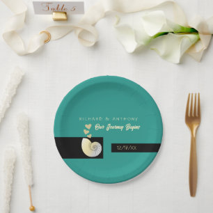 Seashell and Hearts, Beach Wedding Paper Plate