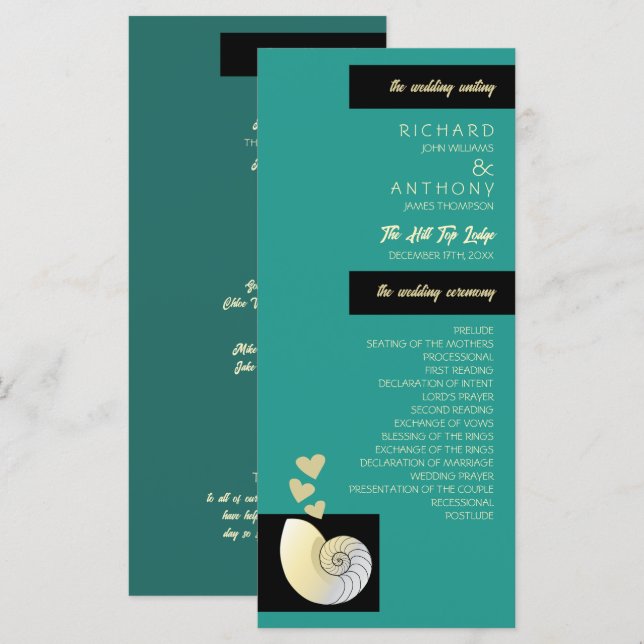 Seashell and Hearts, Beach Wedding Programme (Front/Back)