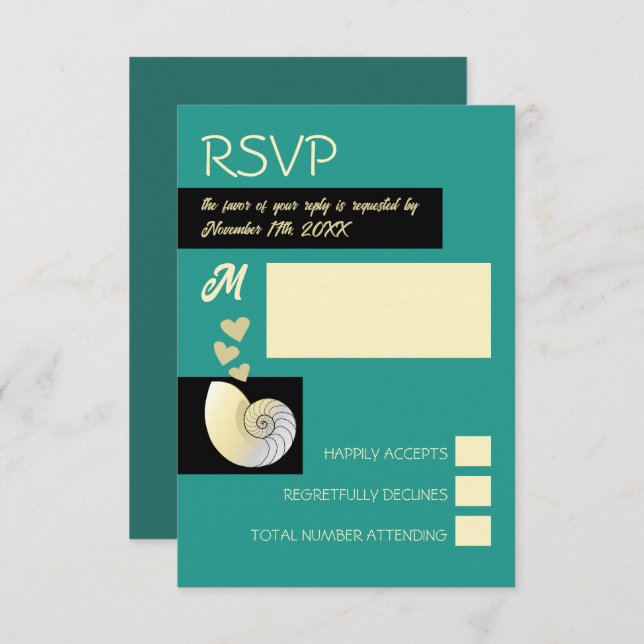 Seashell and Hearts, Beach Wedding RSVP Card (Front/Back)