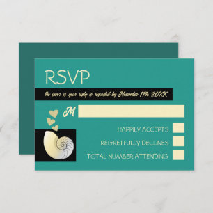 Seashell and Hearts, Beach Wedding RSVP Card