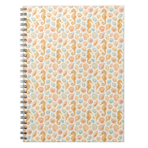 Seashell and seahorse watercolor pattern notebook