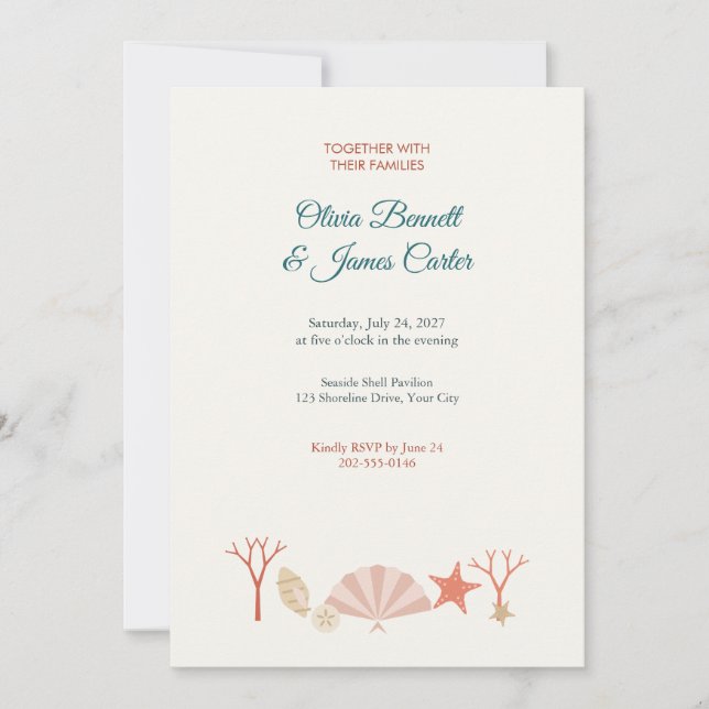 Seashell and Starfish Beach Wedding Invitation (Front)