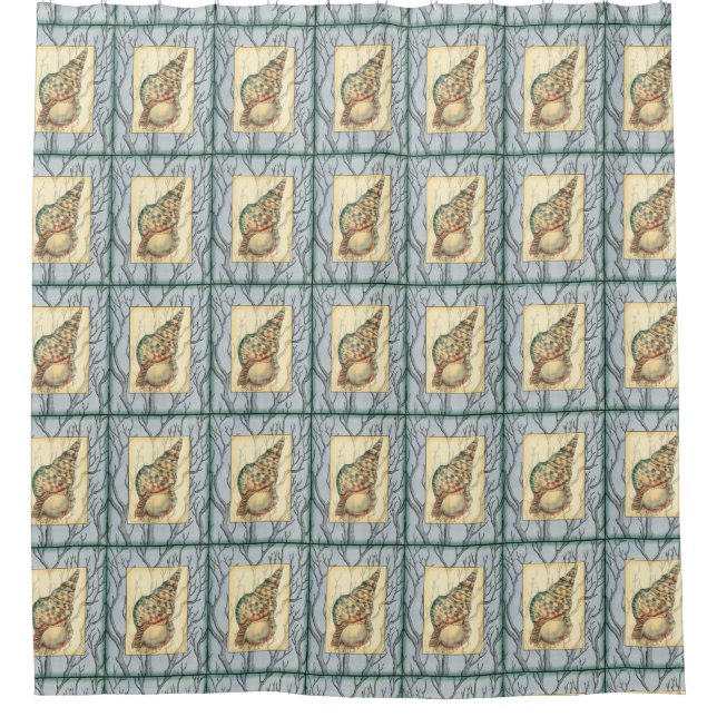 Seashell and Tree Branches Shower Curtain (Front)
