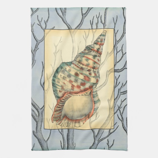 Seashell and Tree Branches Tea Towel (Vertical)