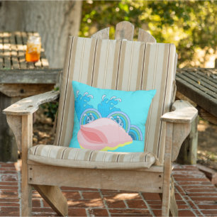 Seashell and Waves Tropical Beach Outdoor Cushion
