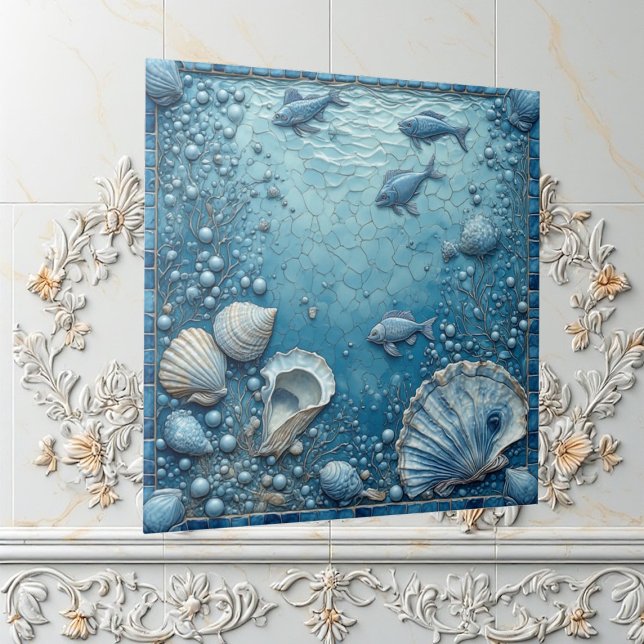 Seashell Aquatic Fish Underwater Bubble Backsplash Tile (Seashell Aquatic Fish Underwater Bubble Backsplash Ceramic Tile)