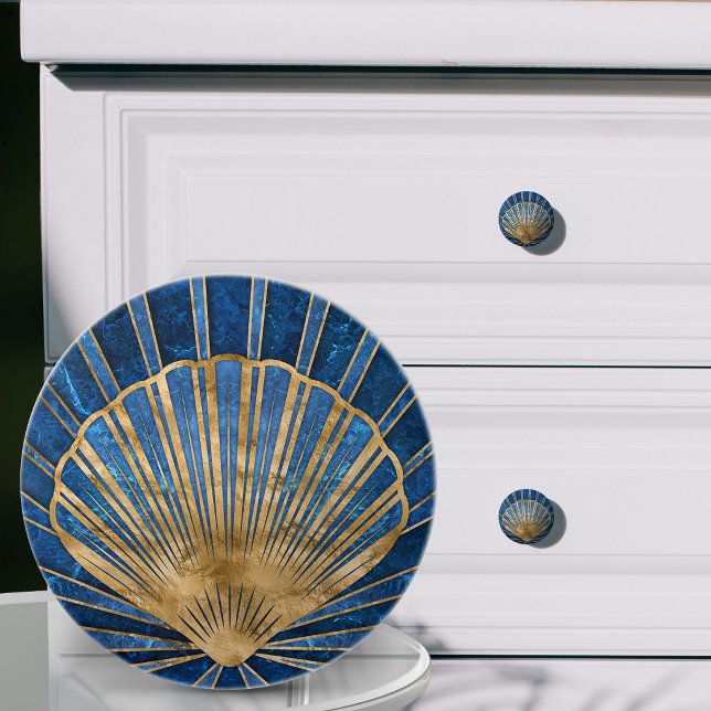 Seashell Art Deco - Blue Marble and Gold Ceramic Knob (Creator Uploaded)