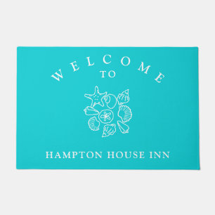 Seashell Art Turquoise Name Template Welcome Mat