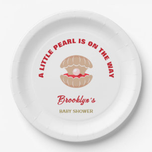 Seashell Baby Shower A Little Pearl Is On The Way Paper Plate