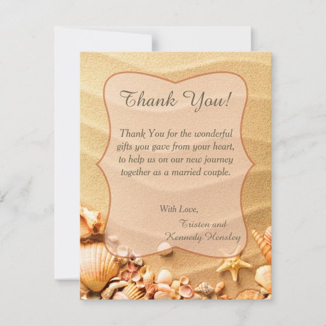 Seashell Beach 4x5 Flat Wedding Thank You Card (Front)