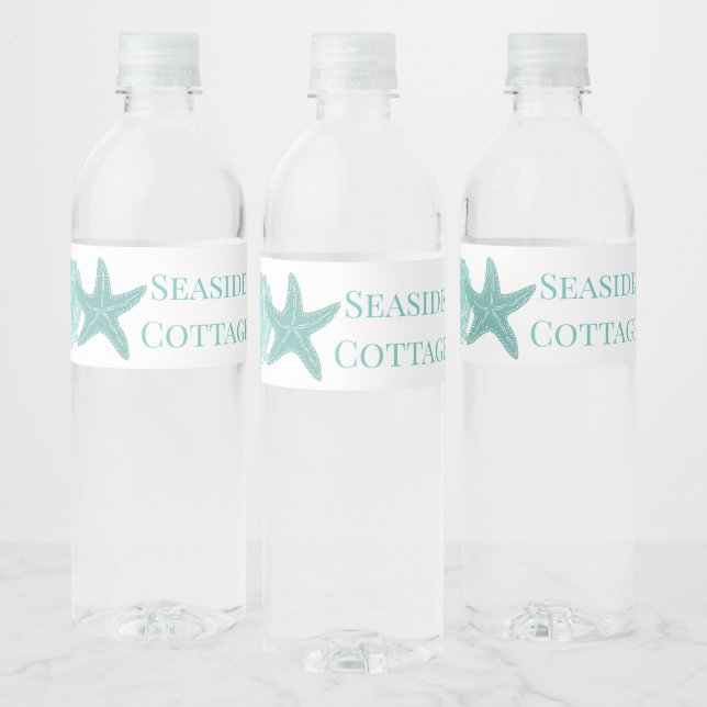 Seashell Beach Aqua Airbnb Vacation Rental Water Bottle Label (Bottles)