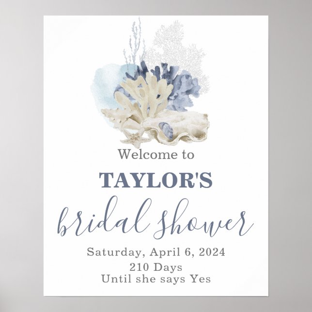 Seashell beach blue bridal shower Welcome Poster (Front)
