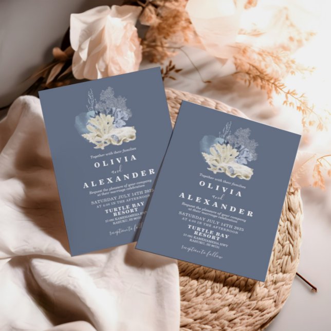 Seashell beach blue wedding Invitation (Creator Uploaded)