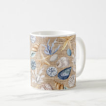 Seashell Beach Burlap Coffee Tea