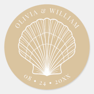 Seashell Beach Coastal Beige Wedding  Classic Round Sticker