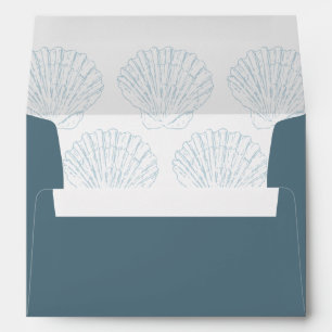 Seashell Beach Coastal Blue Nautical Wedding Envelope
