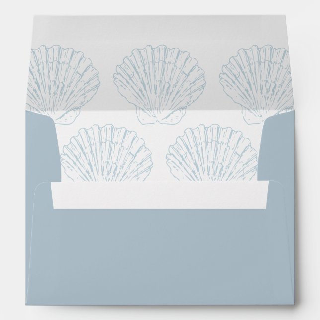 Seashell Beach Coastal Blue Nautical Wedding Envelope (Back (Bottom))