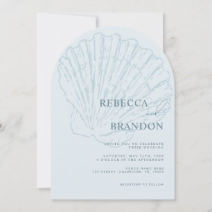 Seashell Beach Coastal Blue QR Code Arch Wedding Invitation