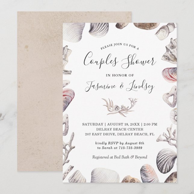 Seashell Beach Couples Shower Invitation (Front/Back)