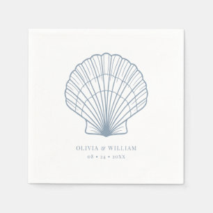 Seashell Beach Dusty Blue Coastal Wedding Napkin
