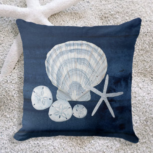 Seashell Beach House Navy Starfish Sand Dollar Cushion