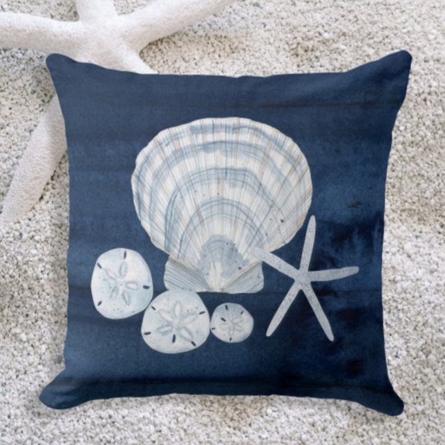 Seashell Beach House Navy Starfish Sand Dollar Cushion (Creator Uploaded)