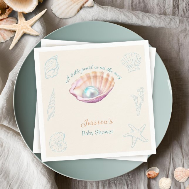  Seashell Beach Little Pearl Baby Shower  Napkin (Creator Uploaded)