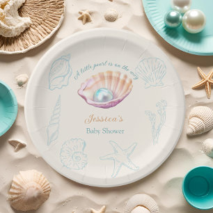 Seashell Beach Little Pearl Baby Shower  Paper Plate