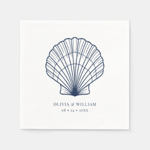 Seashell Beach Navy Blue Coastal Wedding Napkin