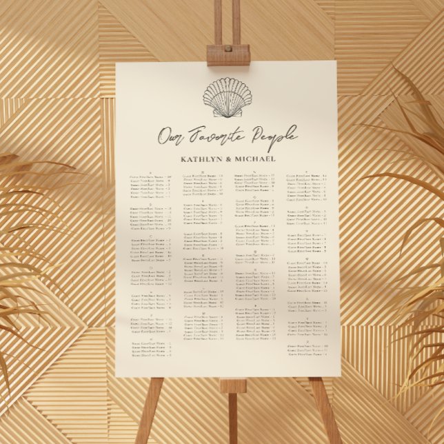 Seashell Beach Ocean Wedding Alphabetical Seating Poster (Creator Uploaded)