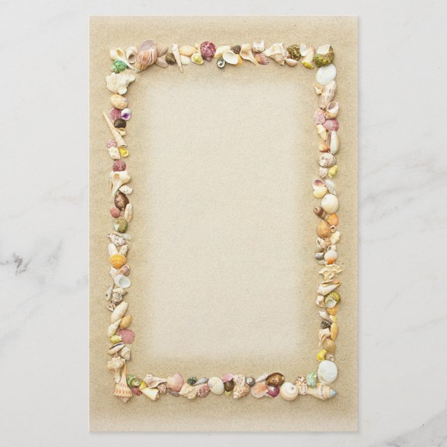 Seashell Beach Sand Border Stationery (Front)