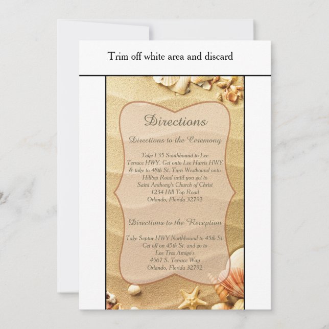 Seashell Beach Sand Wedding 3.5x6 Directions Card (Front)