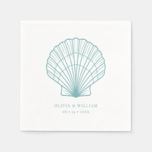 Seashell Beach Teal Blue Coastal Wedding Napkin