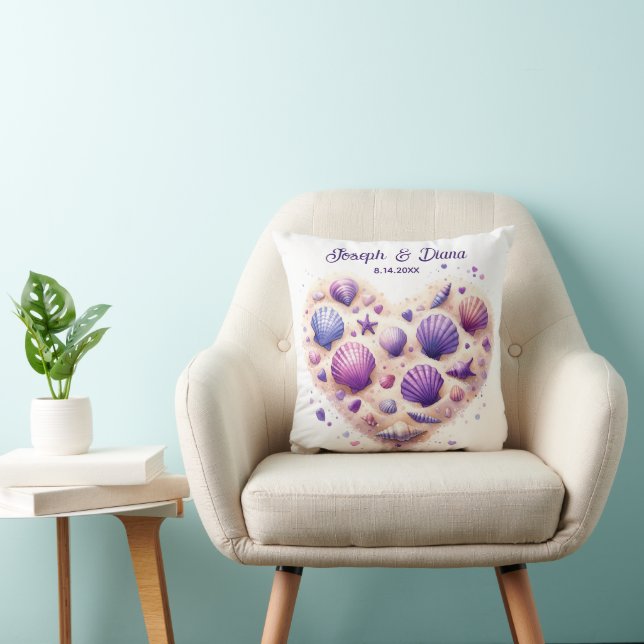 Seashell Beach Valentine Anniversary Names Cushion (Chair)
