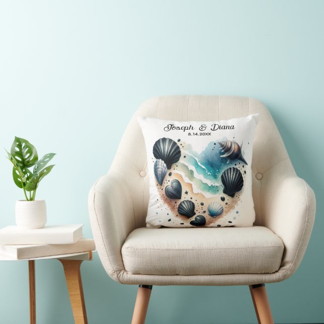 Seashell Beach Valentine Anniversary Names Cushion (Chair)