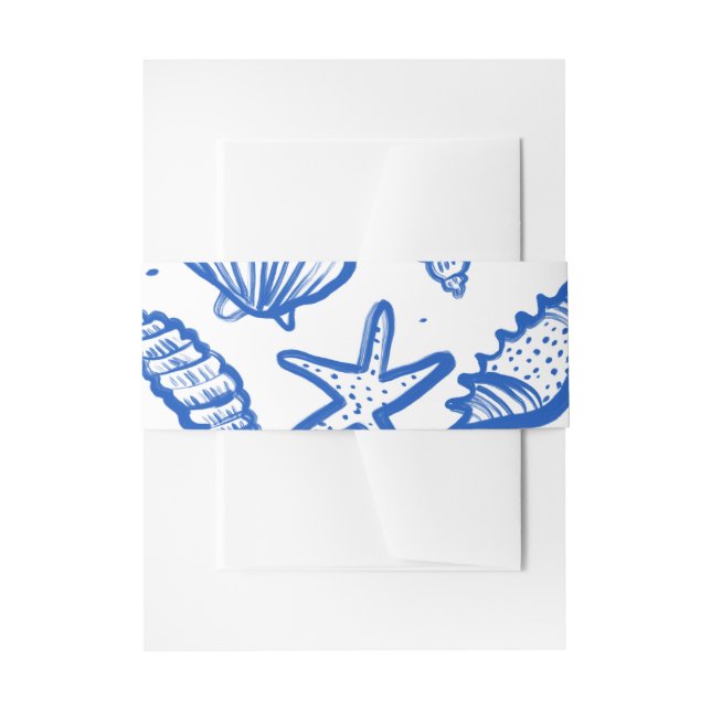 Seashell Beach Wedding Blue White CUSTOM  Invitation Belly Band (Front Example)