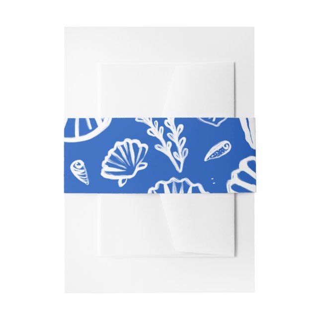 Seashell Beach Wedding Blue White CUSTOM  Invitation Belly Band (Front Example)