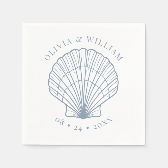 Seashell Beach Wedding Coastal Dusty Blue  Napkin (Front)