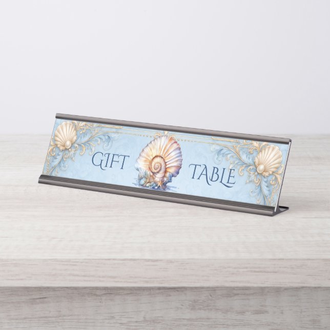 Seashell beach wedding gift table stand desk name plate (Front)