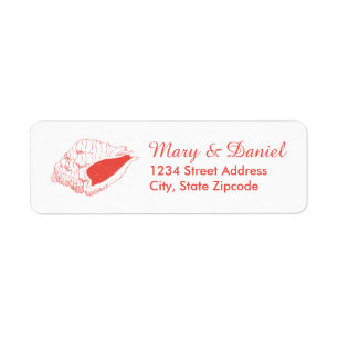 Seashell Beach Wedding Return Address Label(coral)