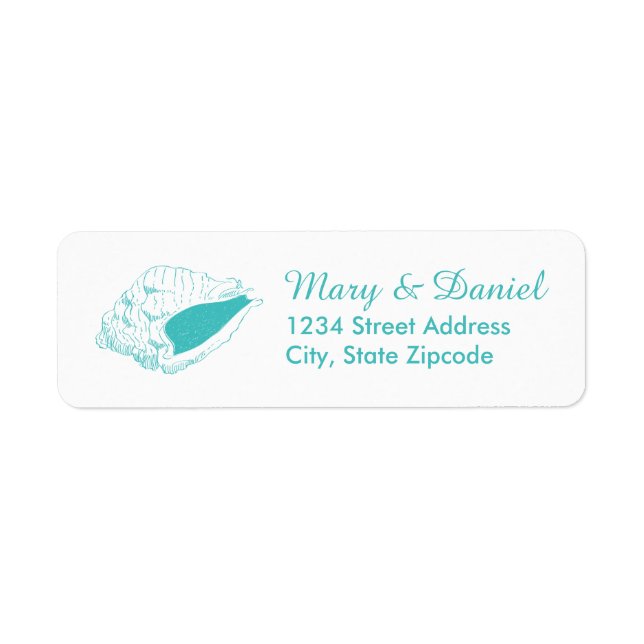 Seashell Beach Wedding Return Address Label (teal) (Front)