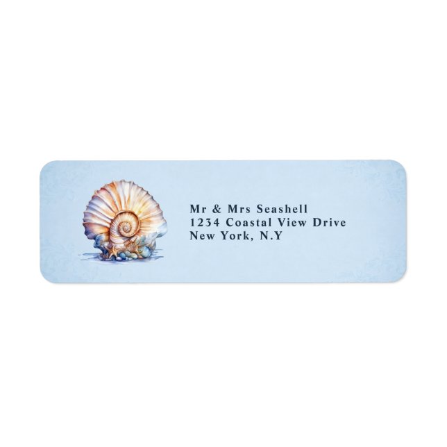 Seashell beach wedding return address stickers (Front)