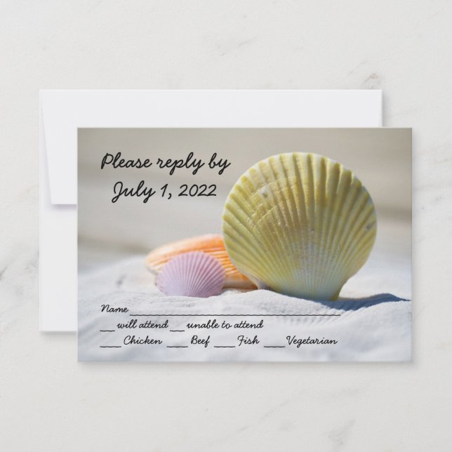 Seashell Beach Wedding   RSVP Card (Front)