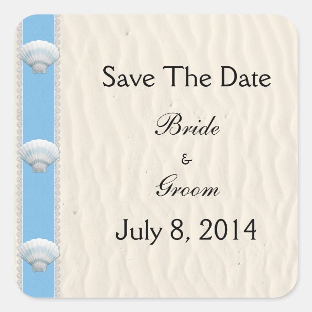 Seashell Beach Wedding Save The Date Square Sticker (Front)