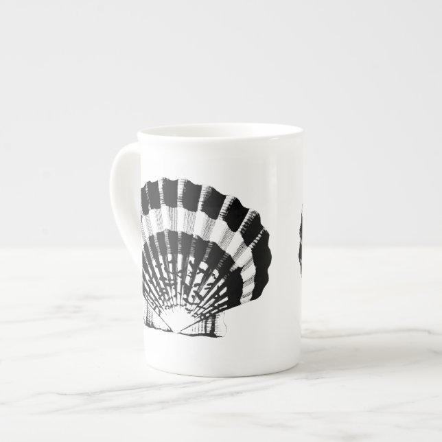 Seashell - black and white bone china mug (Front Left)